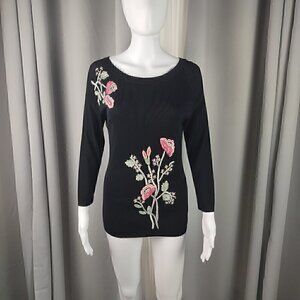 Ziani Couture Rayon, Nylon Black Top With Flora Embroidery. Size Medium
